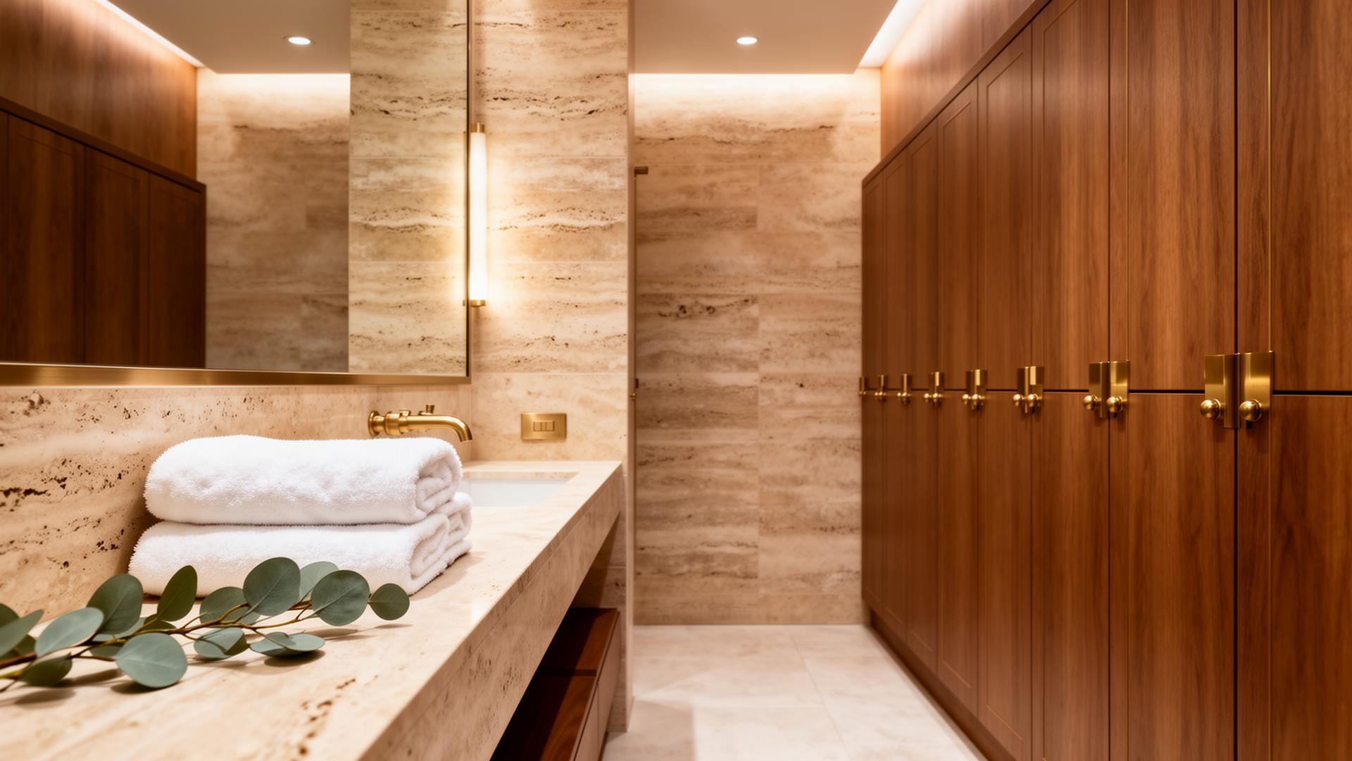 Vestiaires premium en pierre et bois